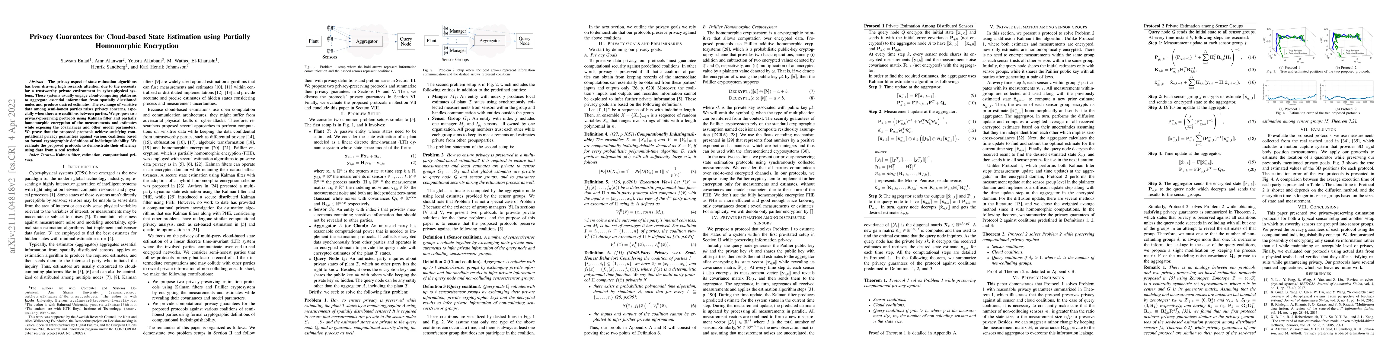 Thumbnail for Privacy Guarantees for Cloud-based State Estimation using Partially
  Homomorphic Encryption