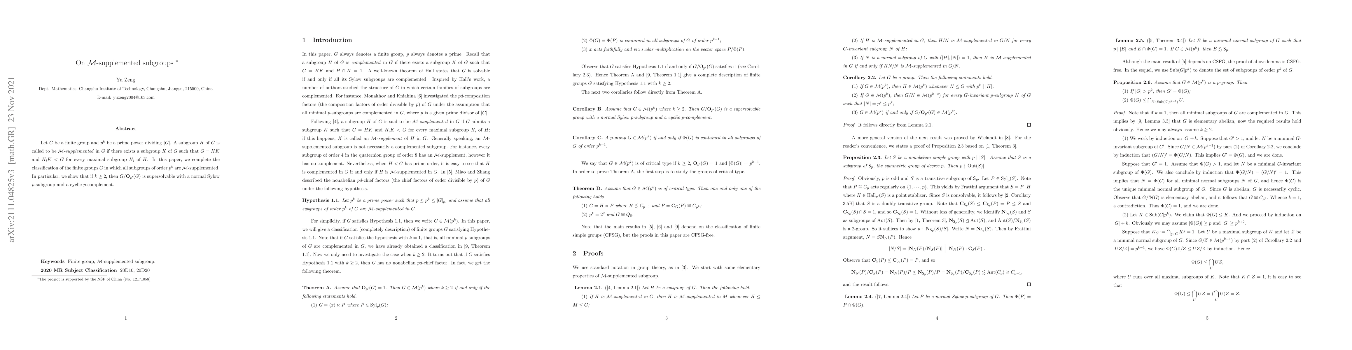 Thumbnail for On $\mathcal{M}$-supplemented subgroups