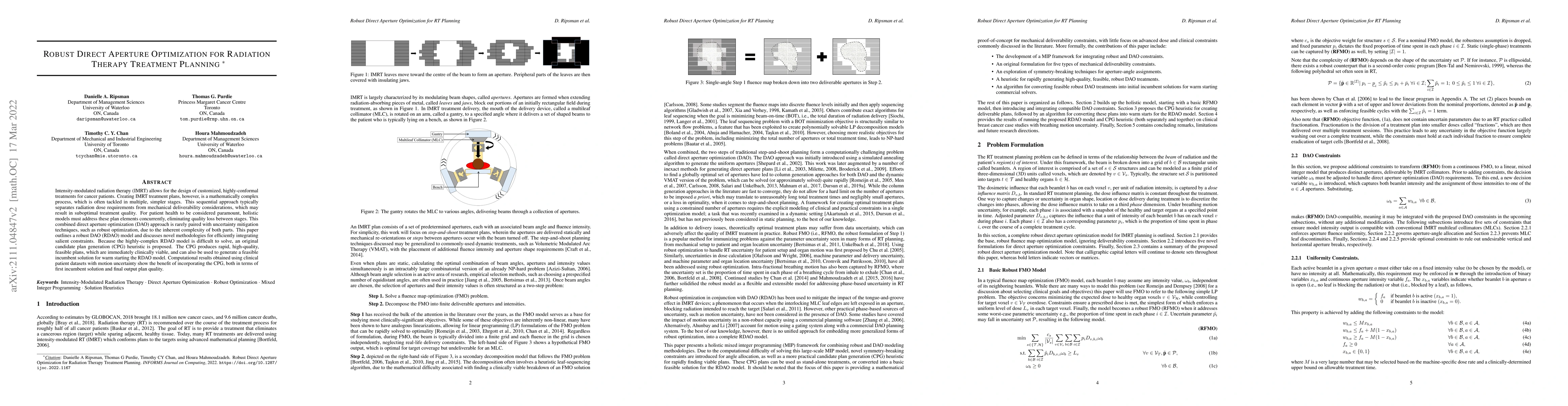 Thumbnail for Robust Direct Aperture Optimization for Radiation Therapy Treatment
  Planning