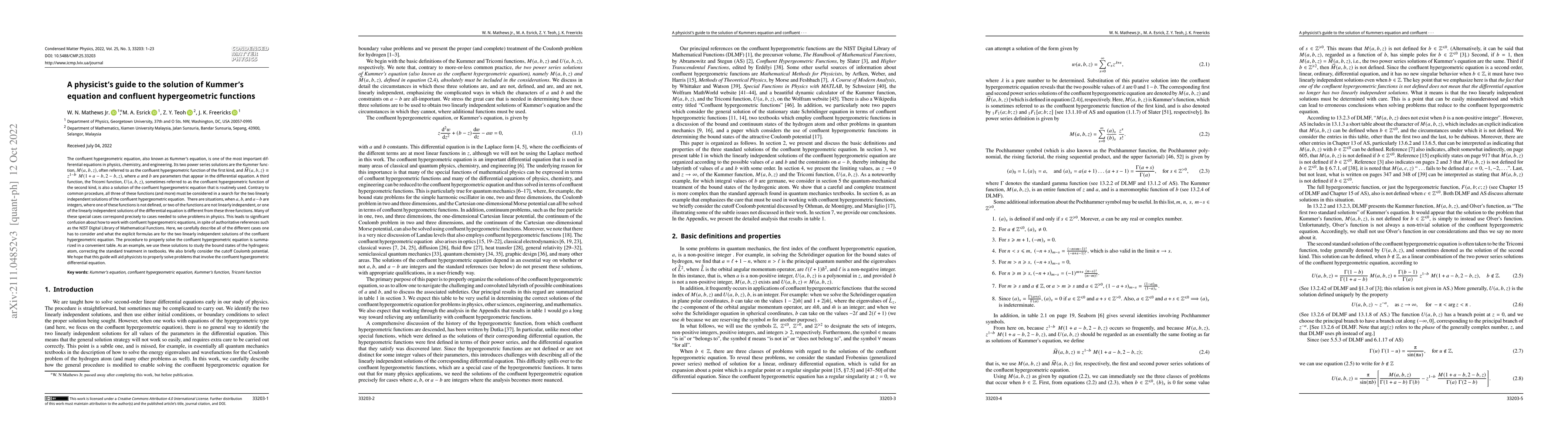 Thumbnail for A physicist's guide to the solution of Kummer's equation and confluent
  hypergeometric functions