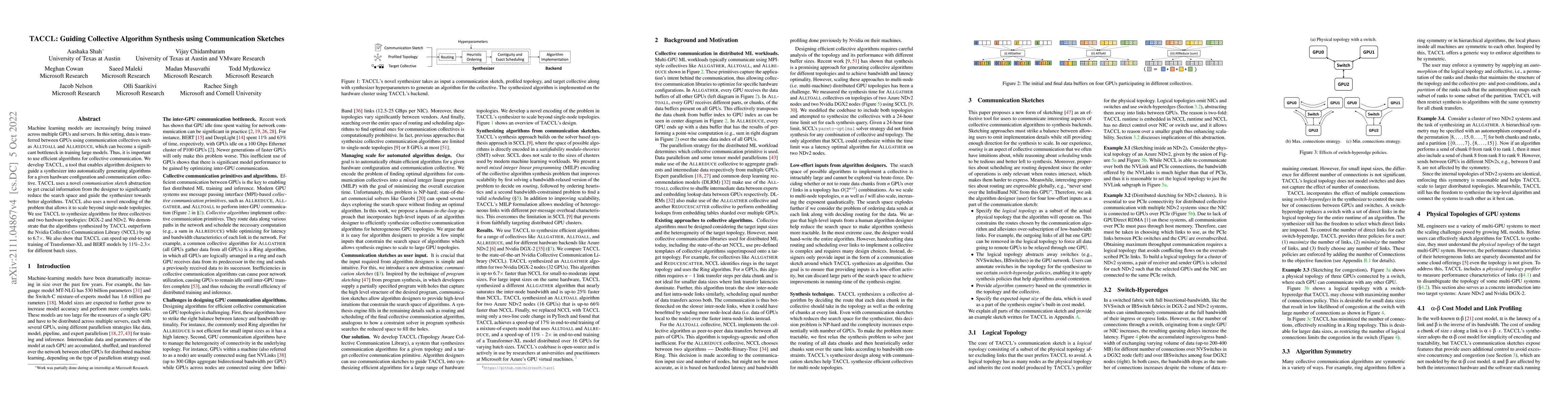 Thumbnail for TACCL: Guiding Collective Algorithm Synthesis using Communication
  Sketches