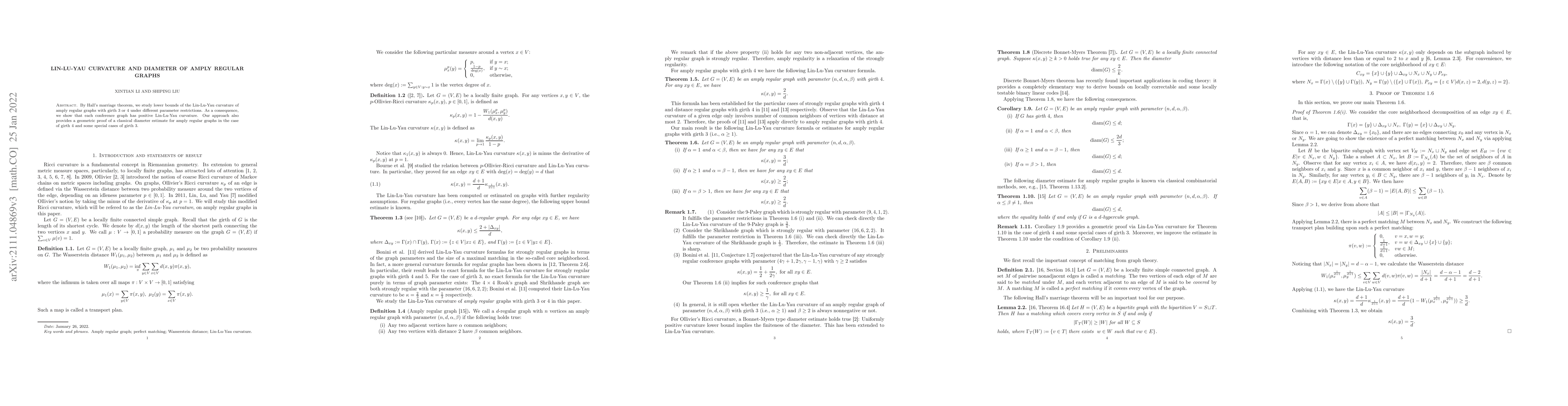 Thumbnail for Lin-Lu-Yau curvature and diameter of amply regular graphs