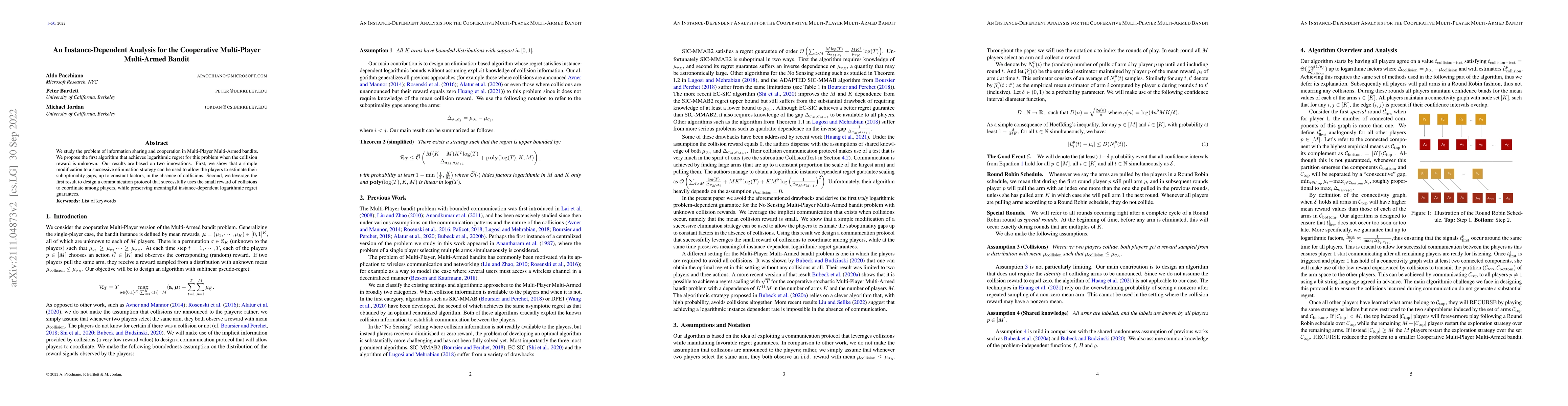 Thumbnail for An Instance-Dependent Analysis for the Cooperative Multi-Player
  Multi-Armed Bandit