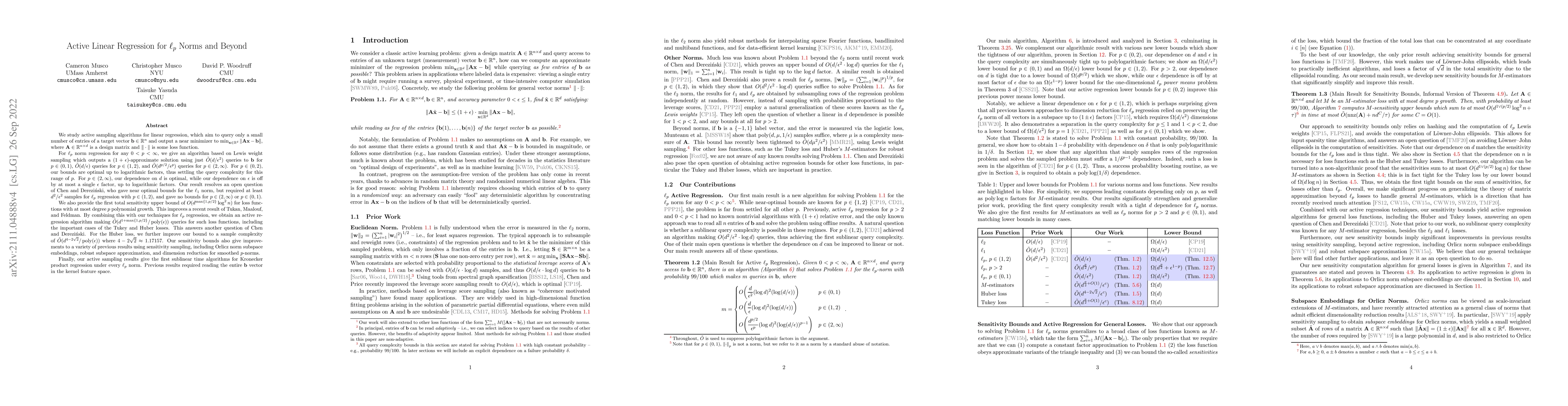Thumbnail for Active Linear Regression for $\ell_p$ Norms and Beyond