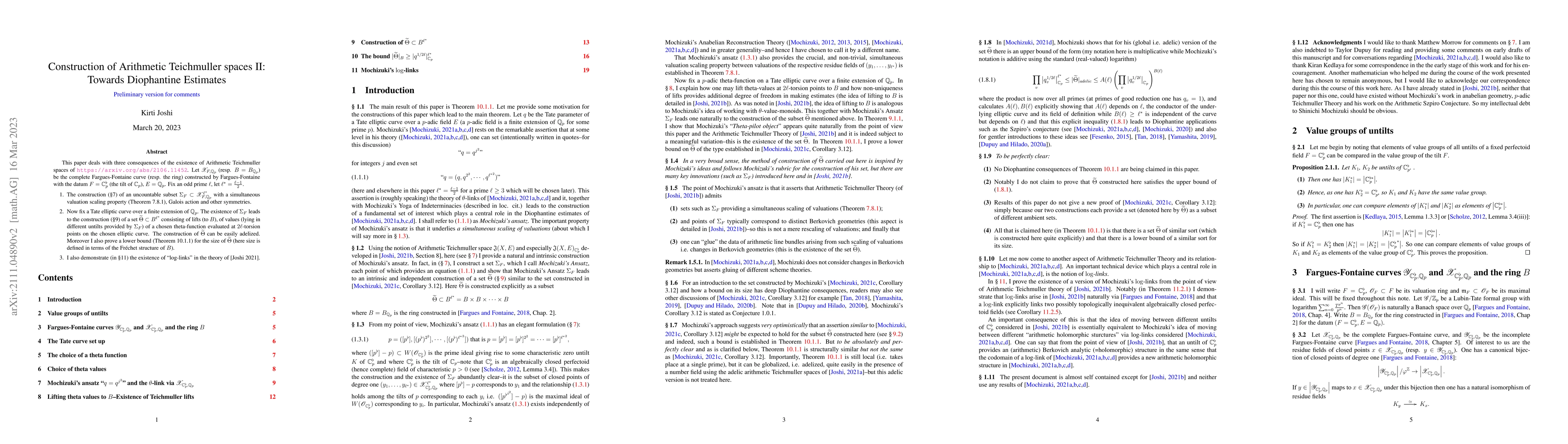 Thumbnail for Construction of Arithmetic Teichmuller spaces II: Towards Diophantine
  Estimates