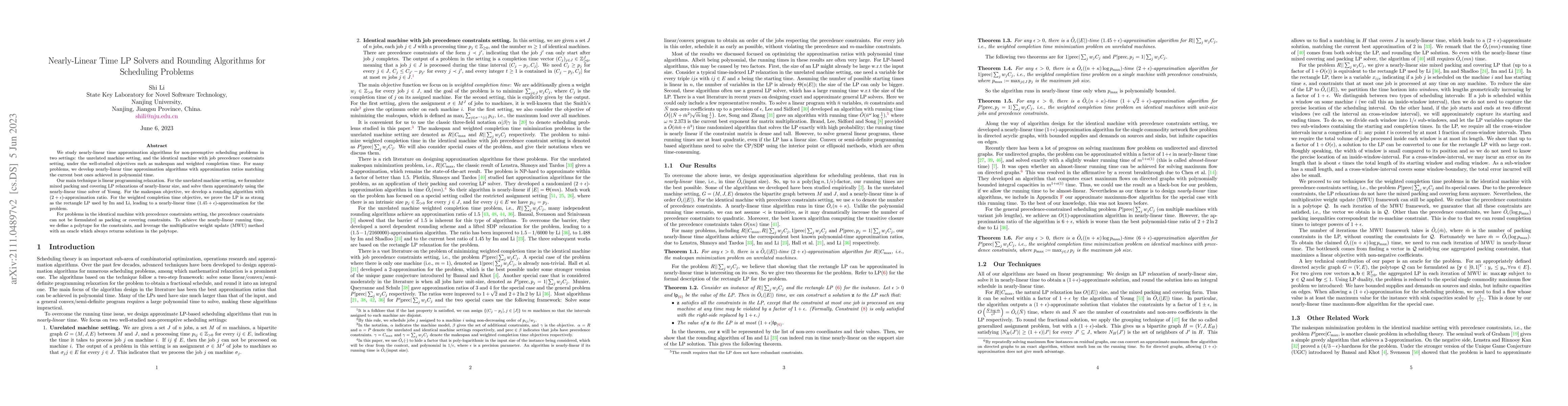 Thumbnail for Nearly-Linear Time LP Solvers and Rounding Algorithms for Scheduling
  Problems