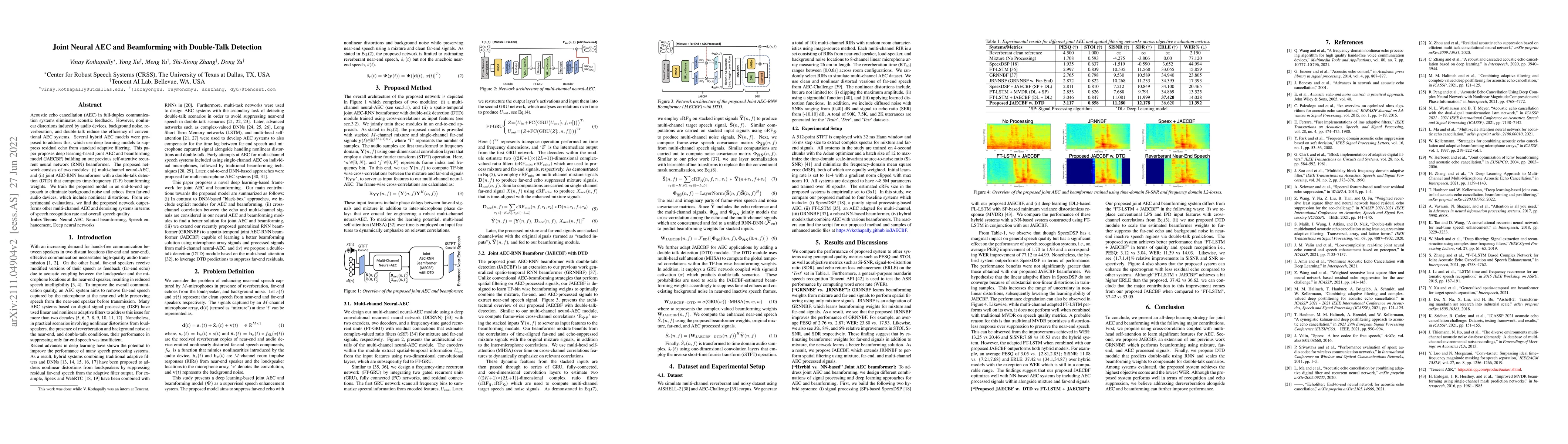 Thumbnail for Joint Neural AEC and Beamforming with Double-Talk Detection