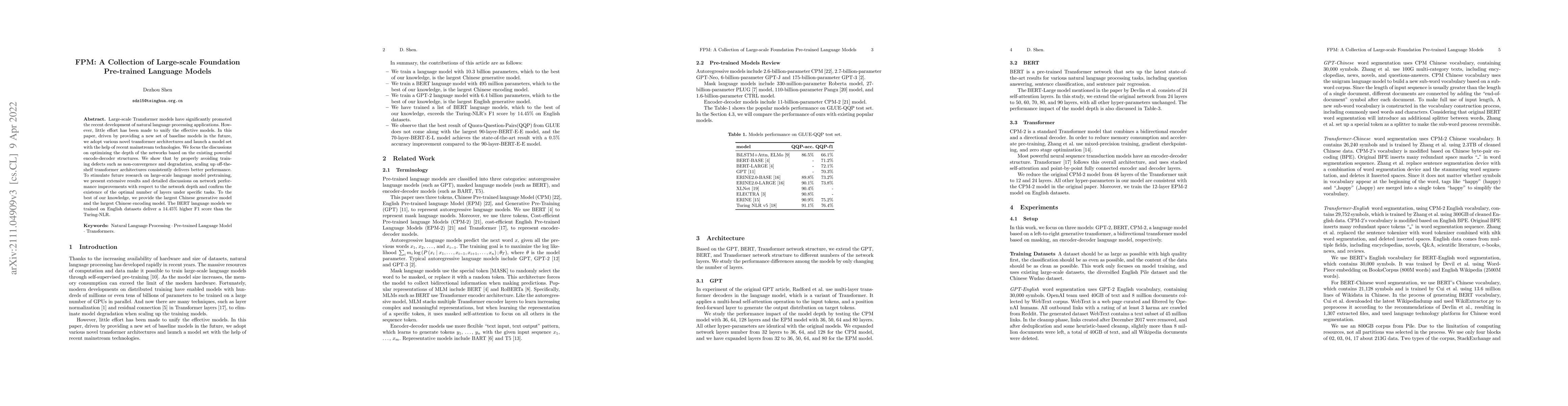 Thumbnail for FPM: A Collection of Large-scale Foundation Pre-trained Language Models