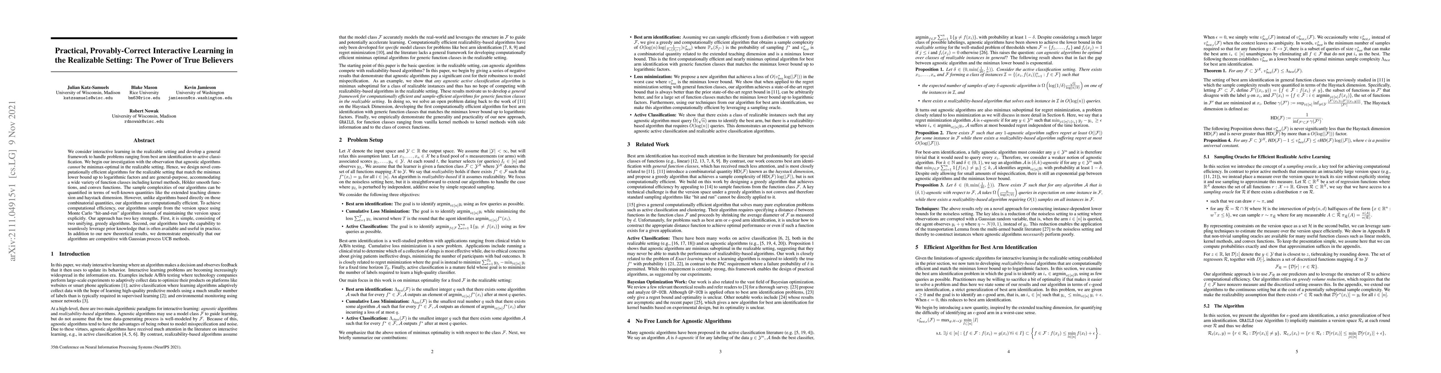 Thumbnail for Practical, Provably-Correct Interactive Learning in the Realizable
  Setting: The Power of True Believers