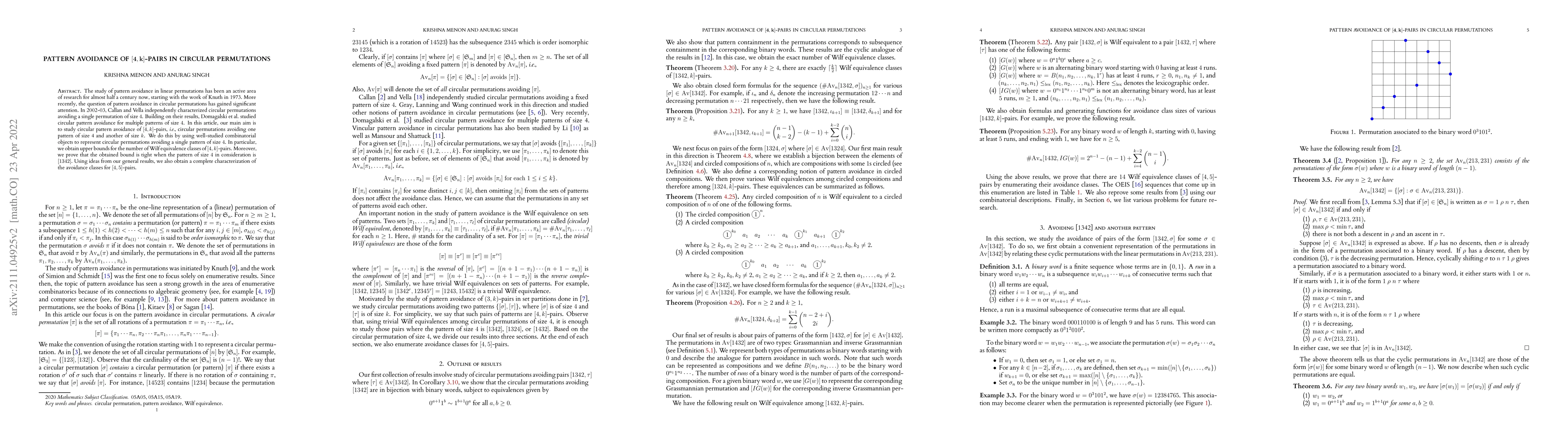 Thumbnail for Pattern avoidance of $[4,k]$-pairs in circular permutations