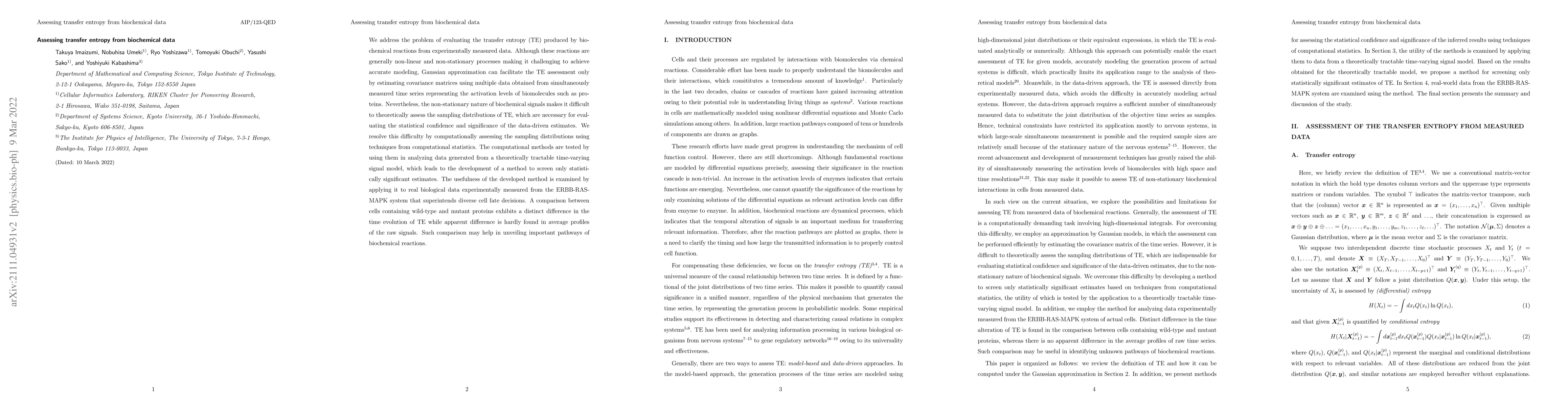 Thumbnail for Assessing transfer entropy from biochemical data