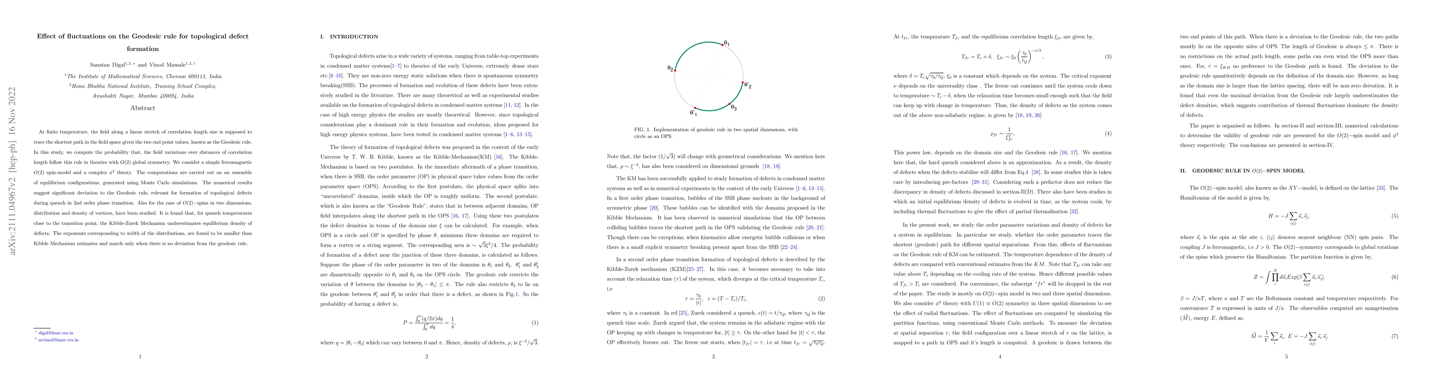 Thumbnail for Effect of fluctuations on the Geodesic rule for topological defect
  formation