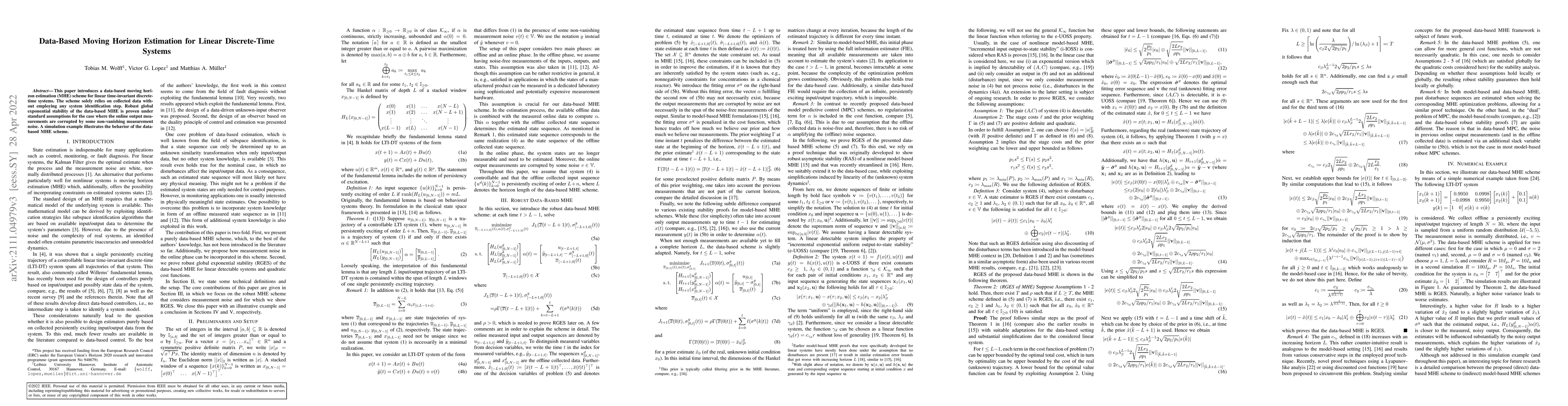 Thumbnail for Data-Based Moving Horizon Estimation for Linear Discrete-Time Systems