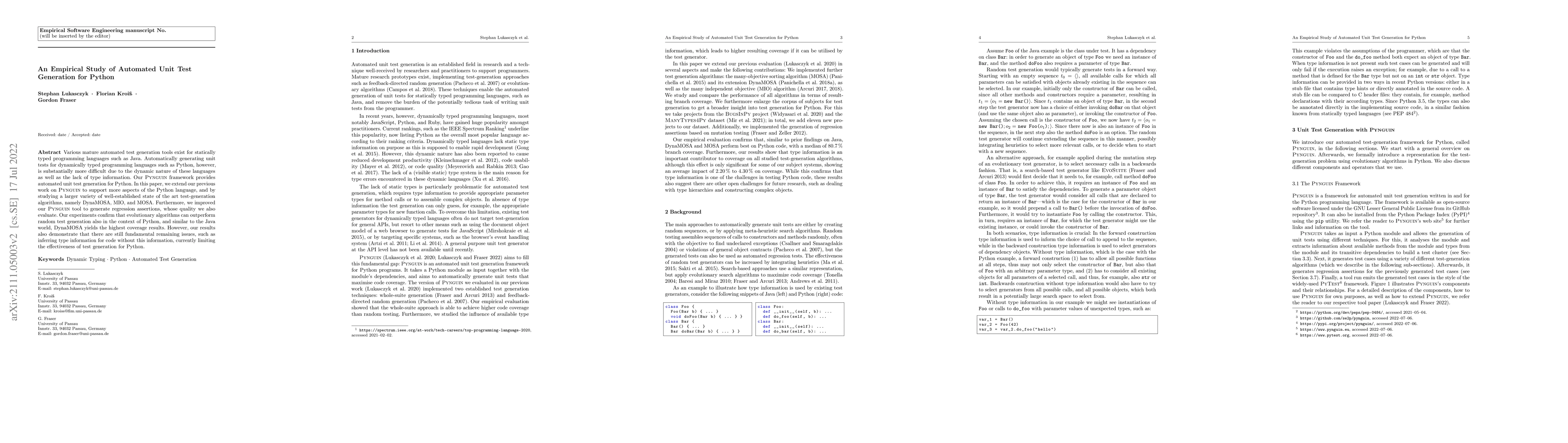 Thumbnail for An Empirical Study of Automated Unit Test Generation for Python