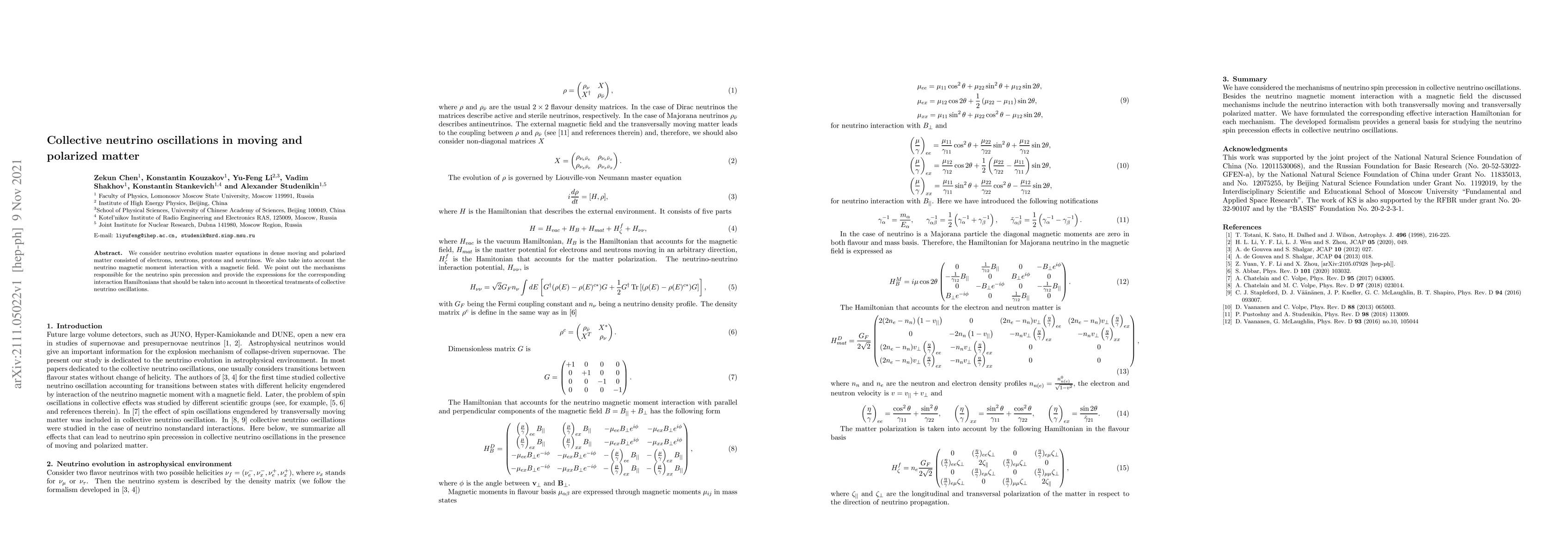 Thumbnail for Collective neutrino oscillations in moving and polarized matter