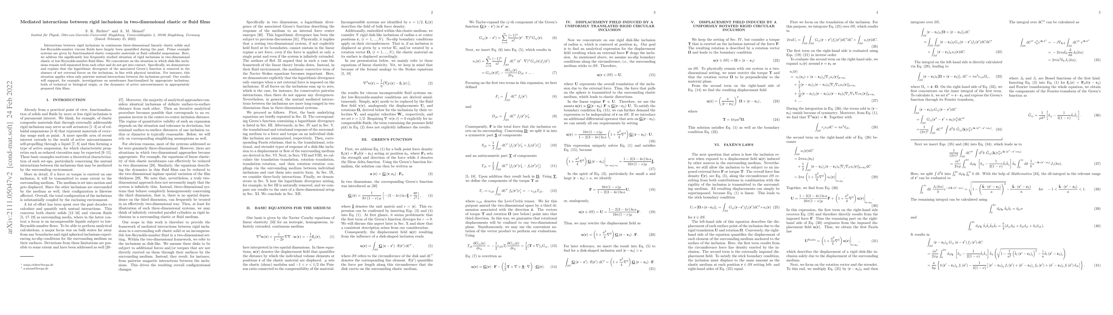 Thumbnail for Mediated interactions between rigid inclusions in two-dimensional
  elastic or fluid films