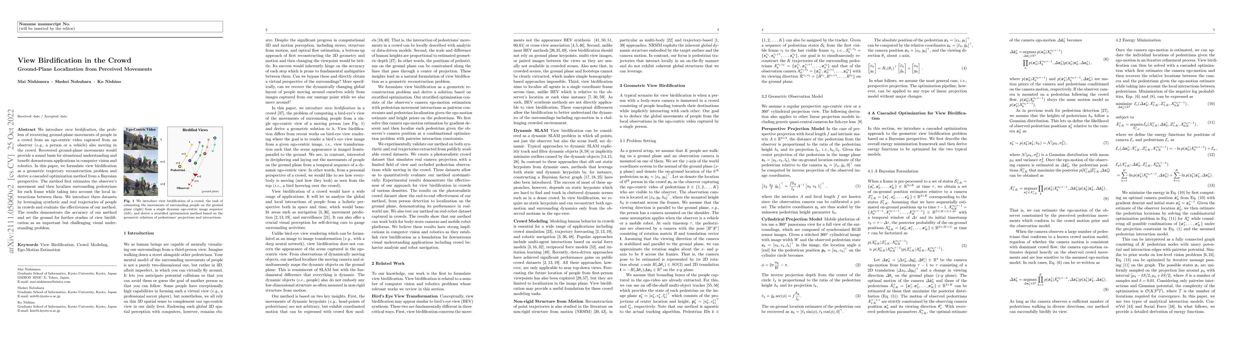 Thumbnail for View Birdification in the Crowd: Ground-Plane Localization from
  Perceived Movements