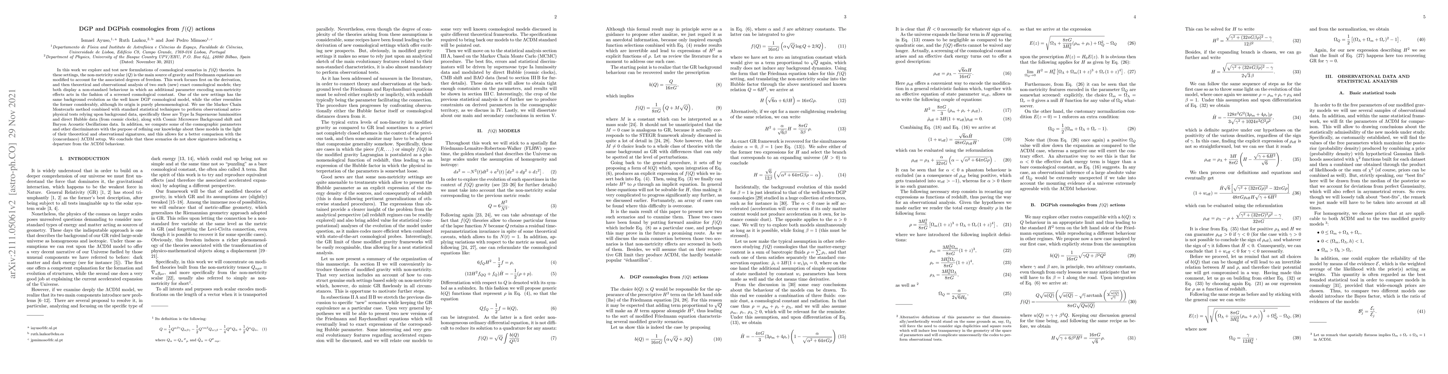 Thumbnail for DGP and DGPish cosmologies from $f(Q)$ actions