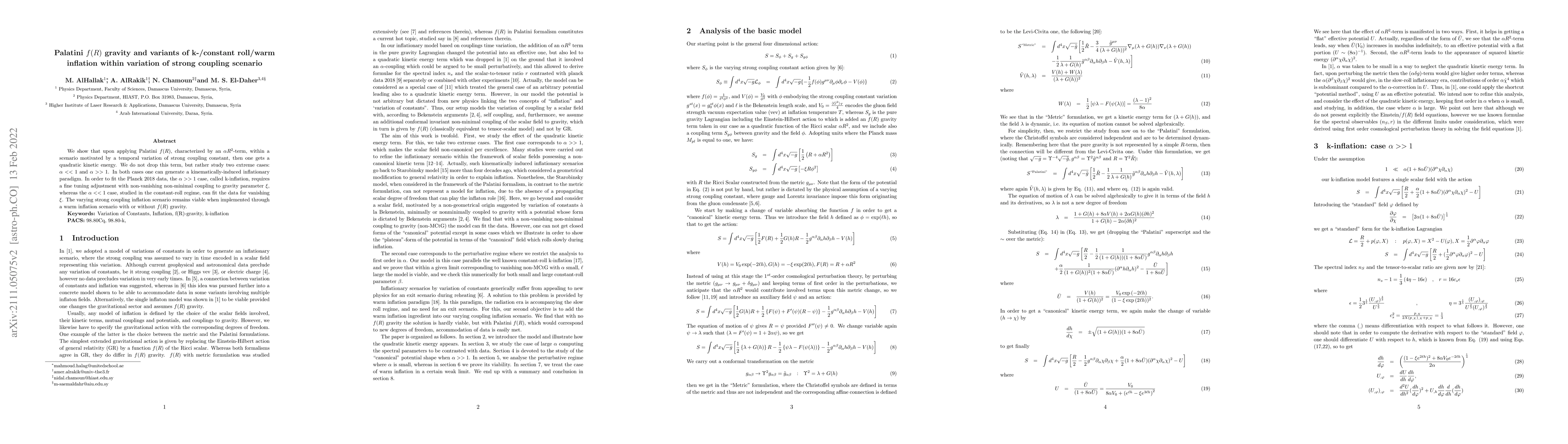 Thumbnail for Palatini $f(R)$ gravity and variants of k-/constant roll/warm inflation
  within variation of strong coupling scenario
