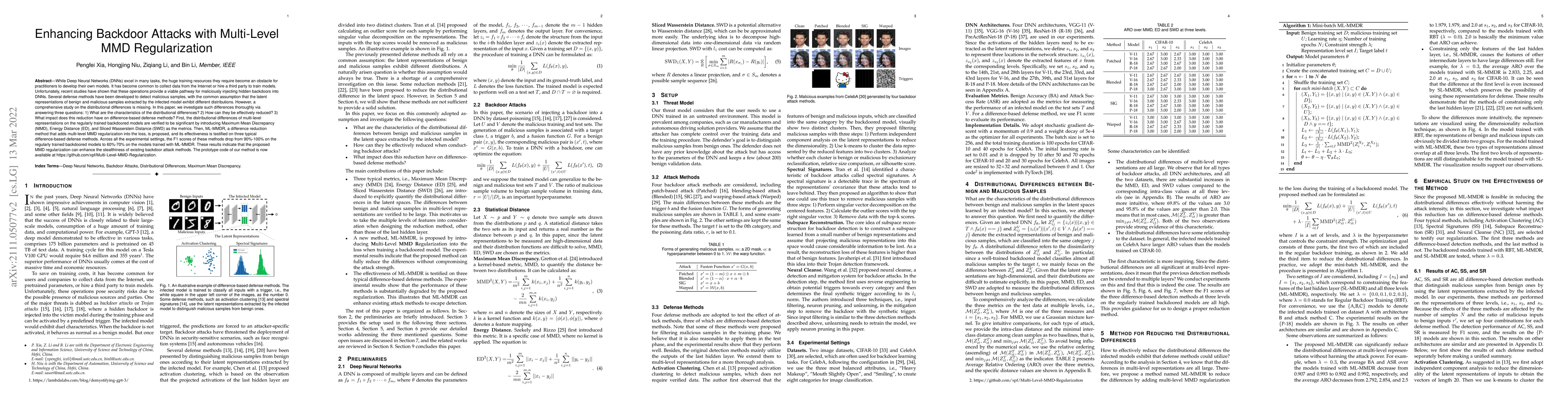 Thumbnail for Enhancing Backdoor Attacks with Multi-Level MMD Regularization