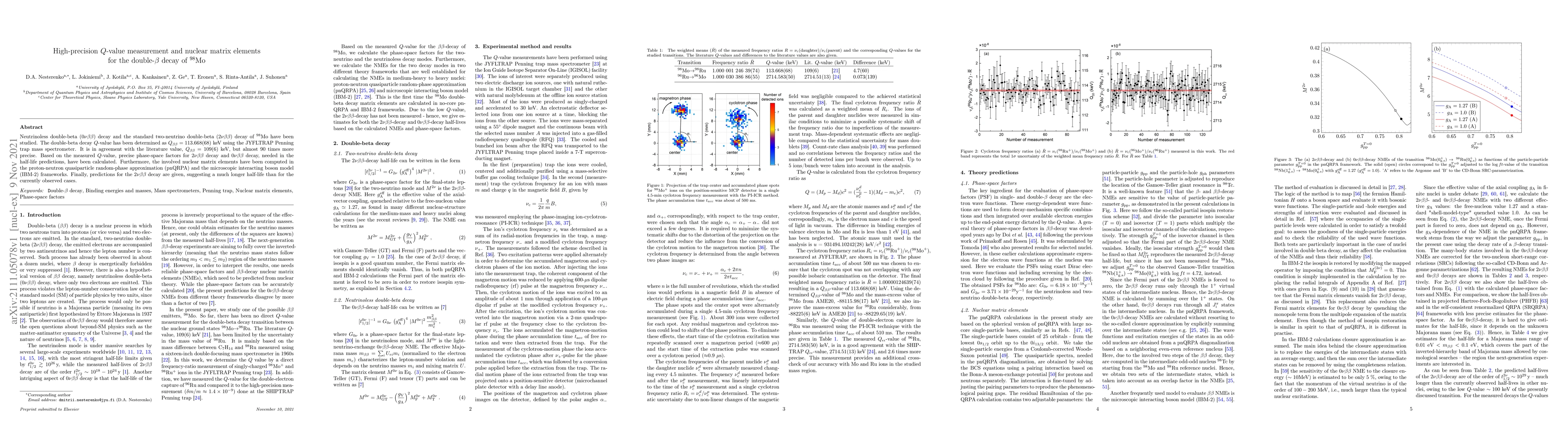 Thumbnail for High-precision $Q$-value measurement and nuclear matrix elements for the
  double-$\beta$ decay of $^{98}$Mo