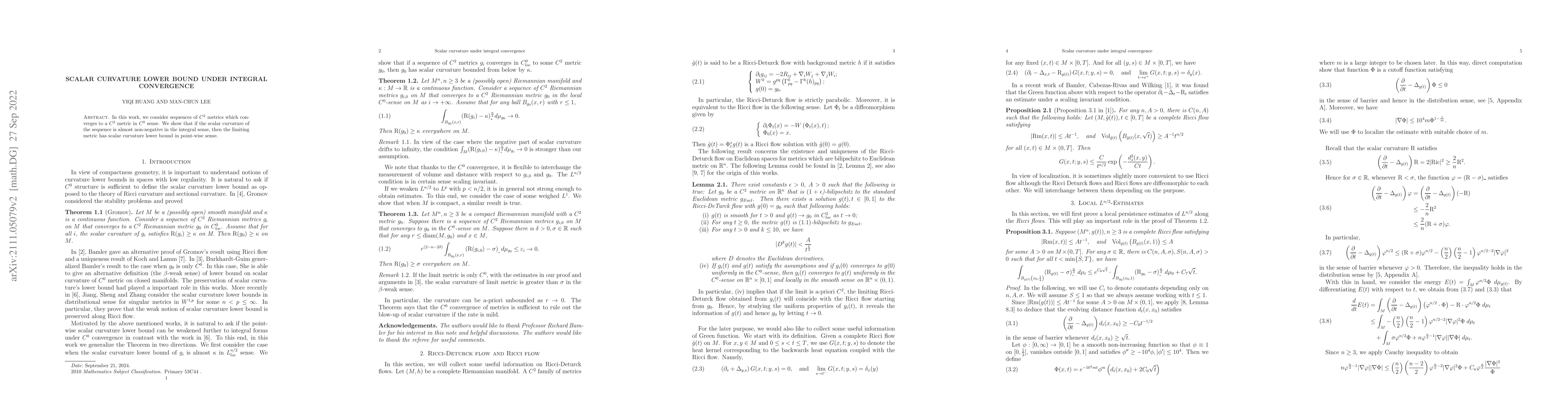 Thumbnail for Scalar curvature lower bound under integral convergence