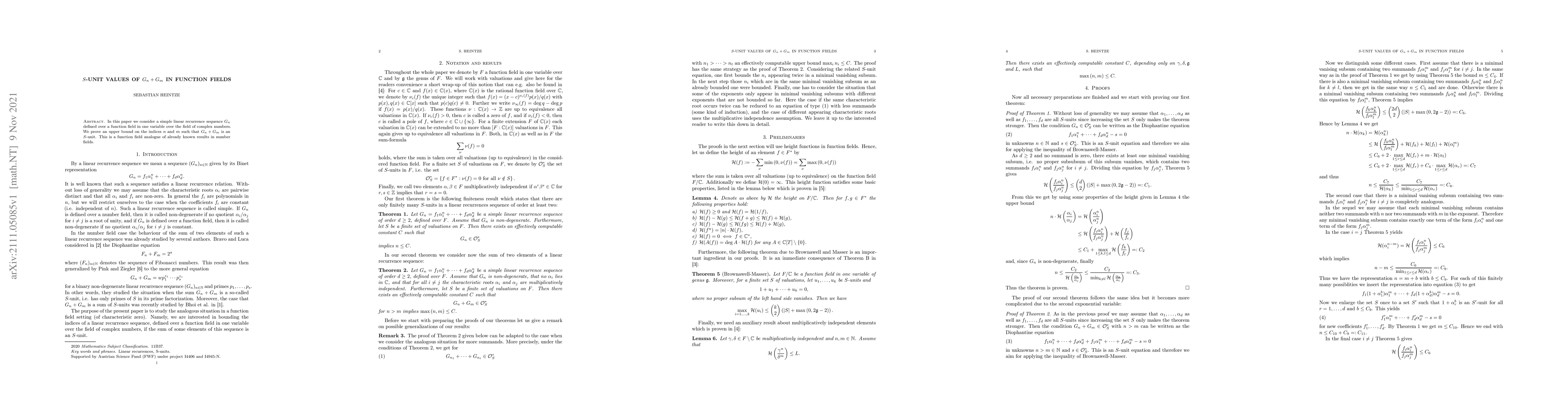 Thumbnail for $ S $-unit values of $ G_n + G_m $ in function fields