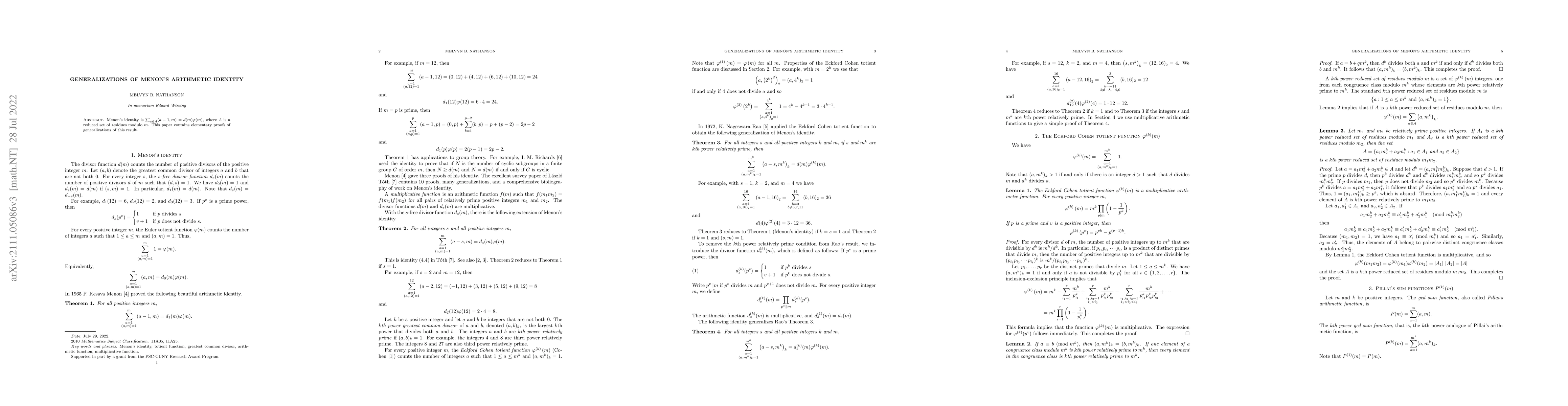 Thumbnail for Generalizations of Menon's arithmetic identity