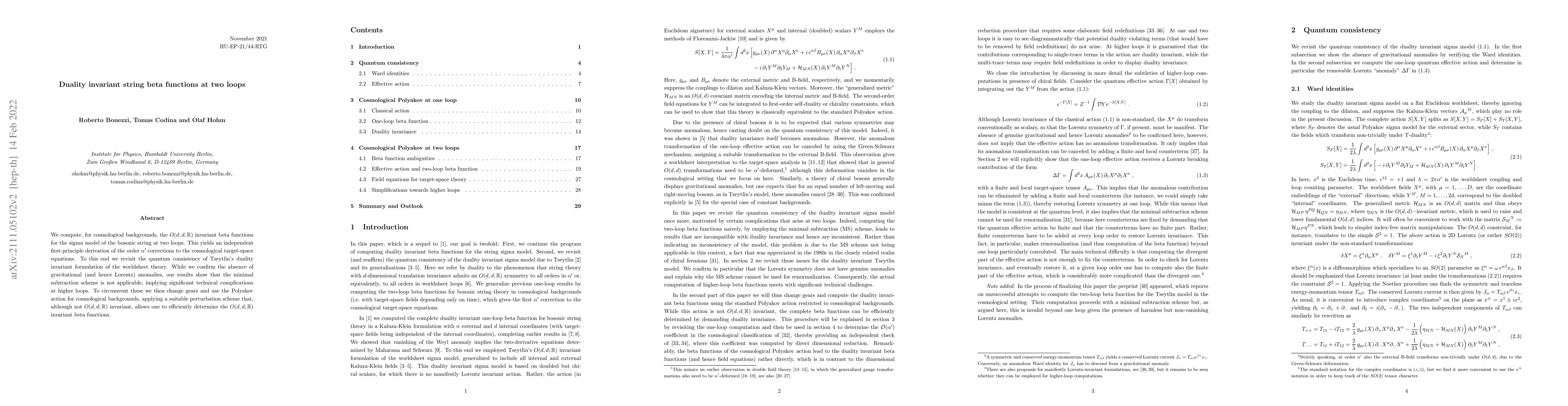 Thumbnail for Duality invariant string beta functions at two loops