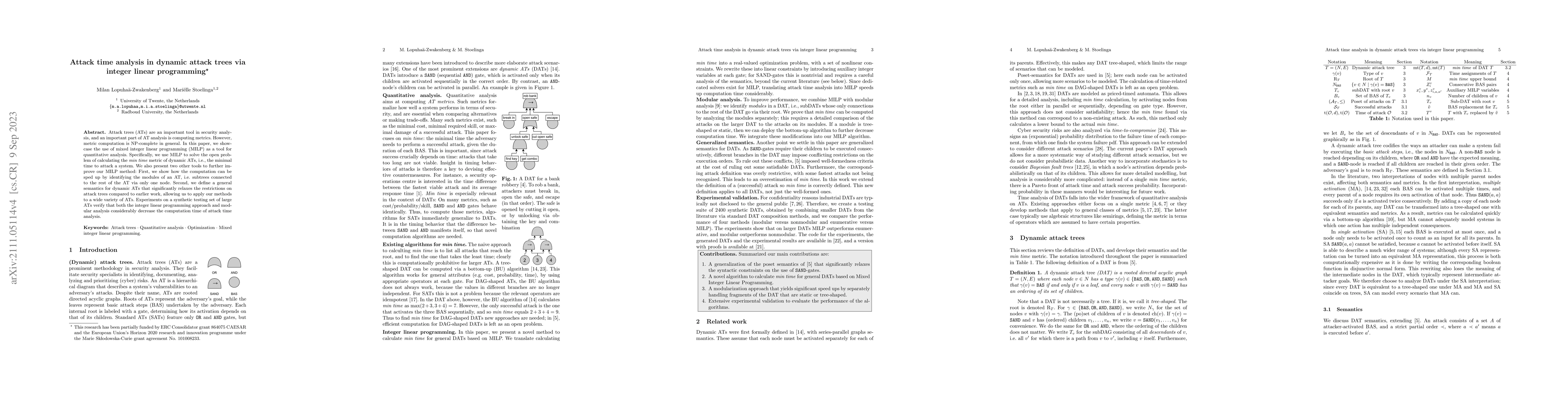 Thumbnail for Attack time analysis in dynamic attack trees via integer linear
  programming