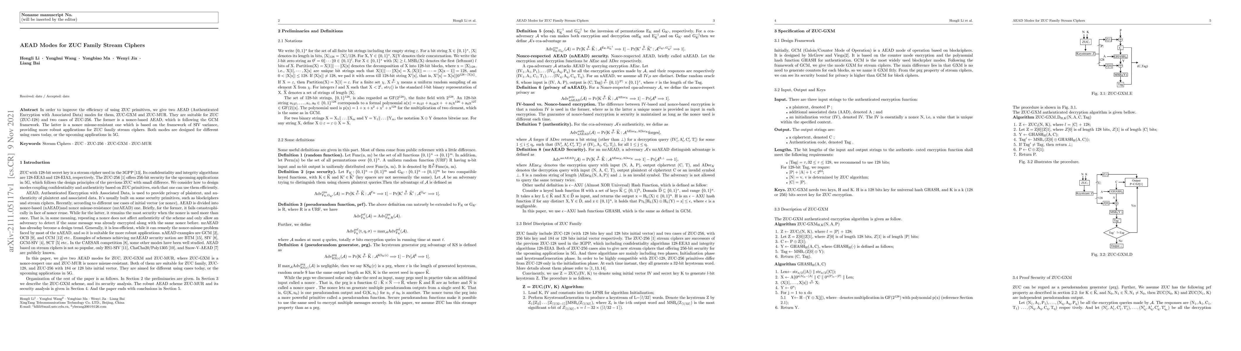 Thumbnail for AEAD Modes for ZUC Family Stream Ciphers