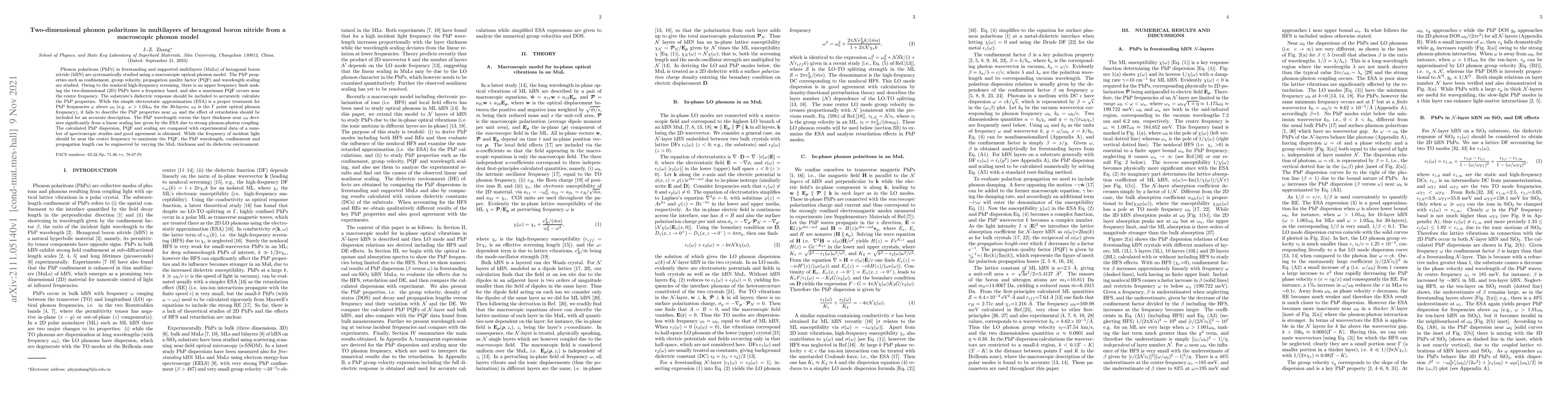Thumbnail for Two-dimensional phonon polaritons in multilayers of hexagonal boron
  nitride from a macroscopic phonon model