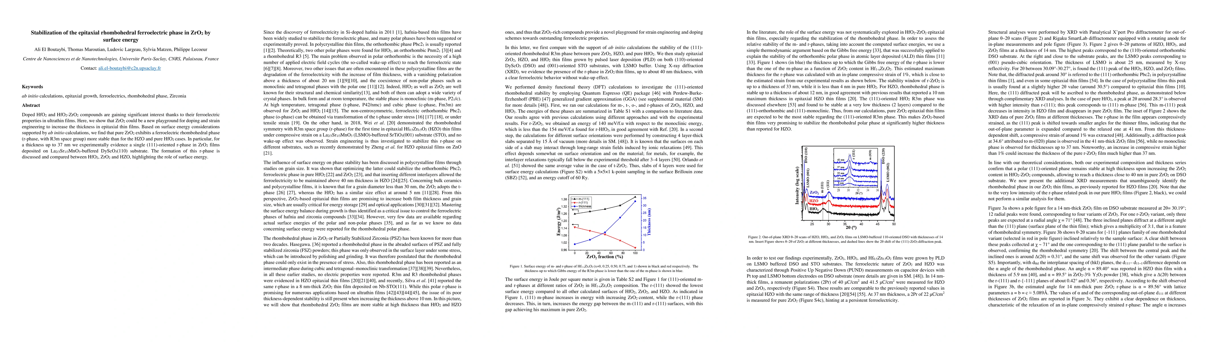 Thumbnail for Stabilization of the epitaxial rhombohedral ferroelectric phase in ZrO2
  by surface energy