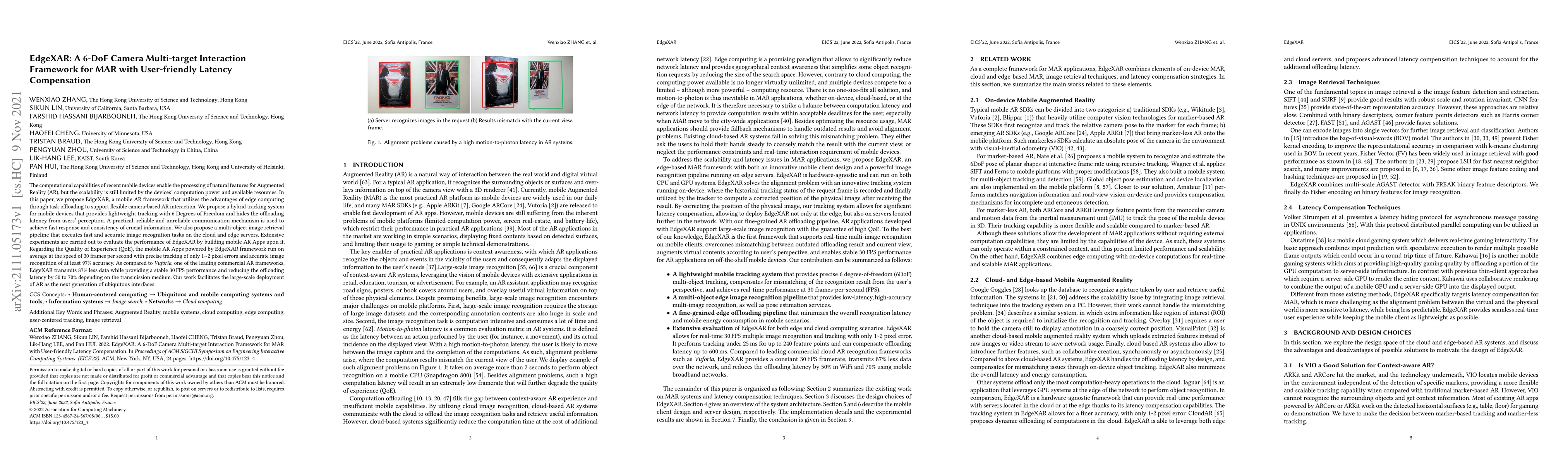 Thumbnail for EdgeXAR: A 6-DoF Camera Multi-target Interaction Framework for MAR with
  User-friendly Latency Compensation