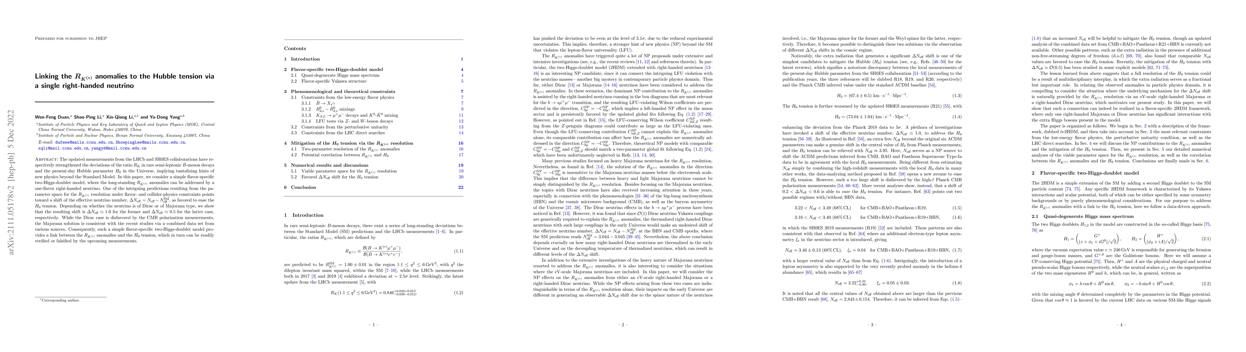 Thumbnail for Linking the $R_{K^{(\ast)}}$ anomalies to the Hubble tension via a
  single right-handed neutrino