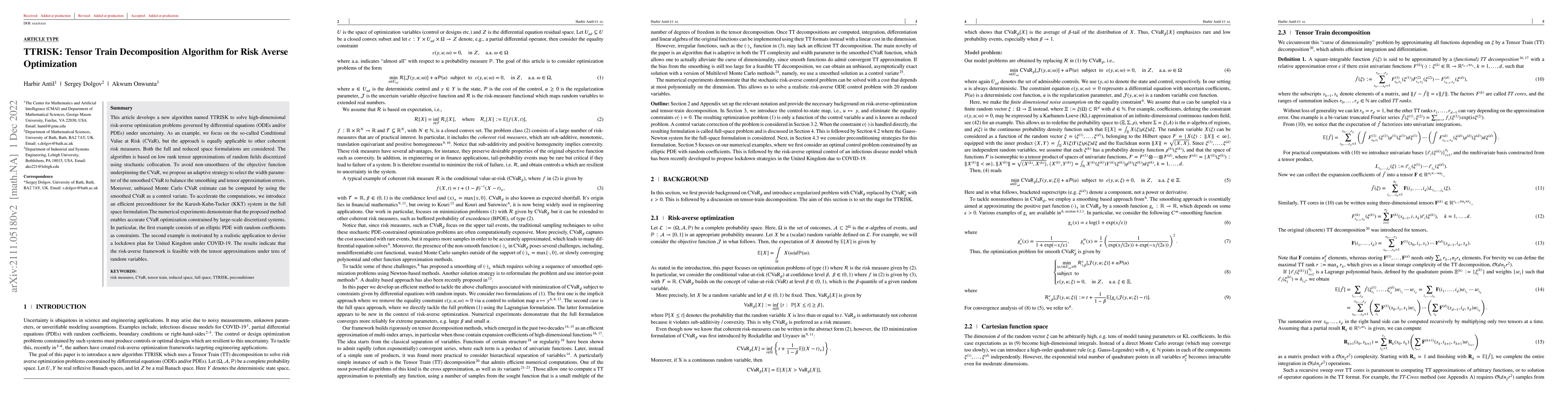 Thumbnail for TTRISK: Tensor Train Decomposition Algorithm for Risk Averse
  Optimization