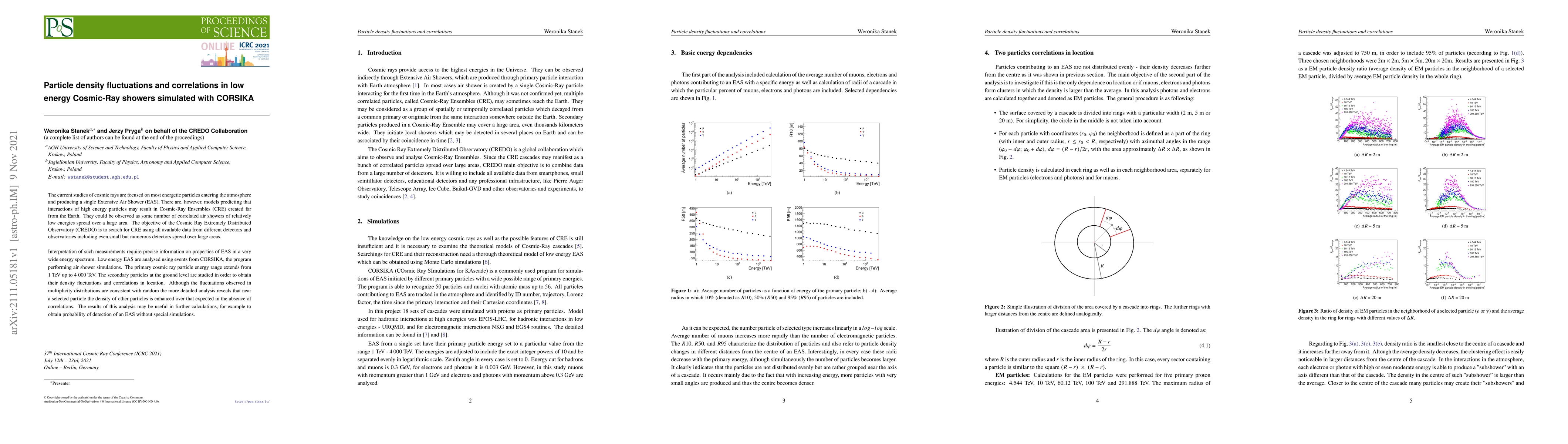 Thumbnail for Particle density fluctuations and correlations in low energy Cosmic-Ray
  showers simulated with CORSIKA
