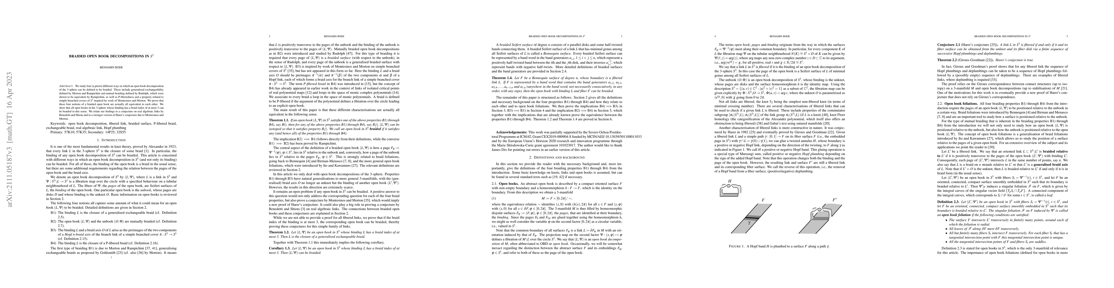 Thumbnail for Braided open book decompositions in $S^3$