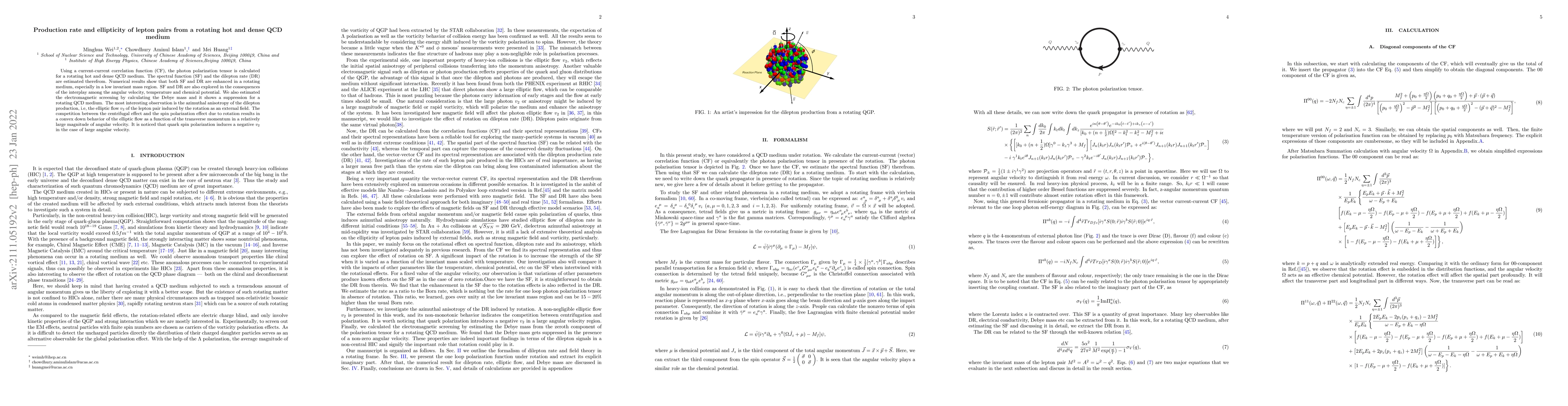 Thumbnail for Production rate and ellipticity of lepton pairs from a rotating hot and
  dense QCD medium