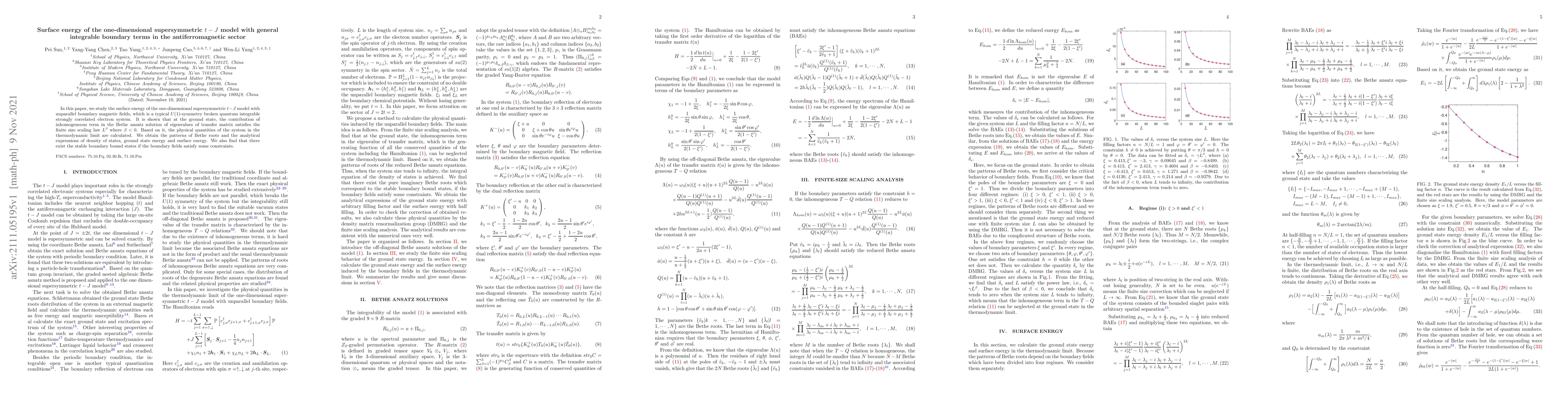 Thumbnail for Surface energy of the one-dimensional supersymmetric $t-J$ model with
  general integrable boundary terms in the antiferromagnetic sector