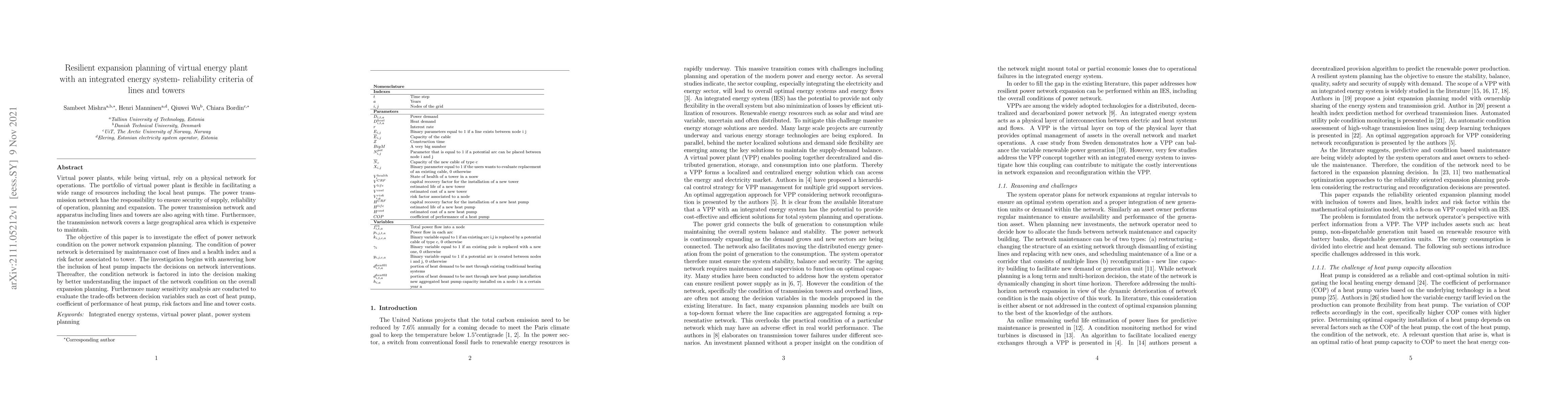 Thumbnail for Resilient expansion planning of virtual energy plant with an integrated
  energy system -- reliability criteria of lines and towers