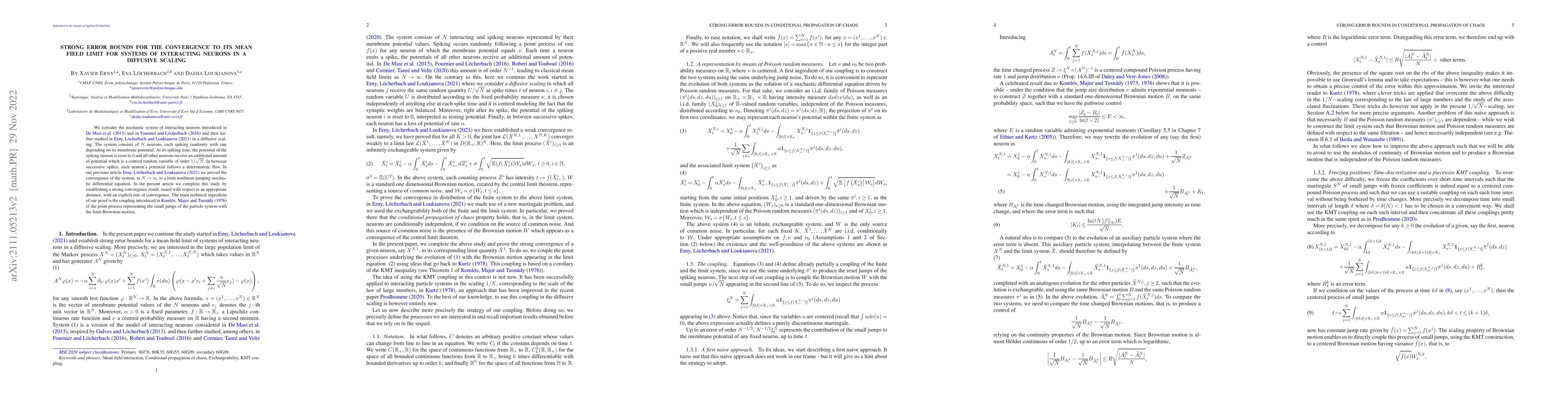 Thumbnail for Strong error bounds for the convergence to its mean field limit for
  systems of interacting neurons in a diffusive scaling