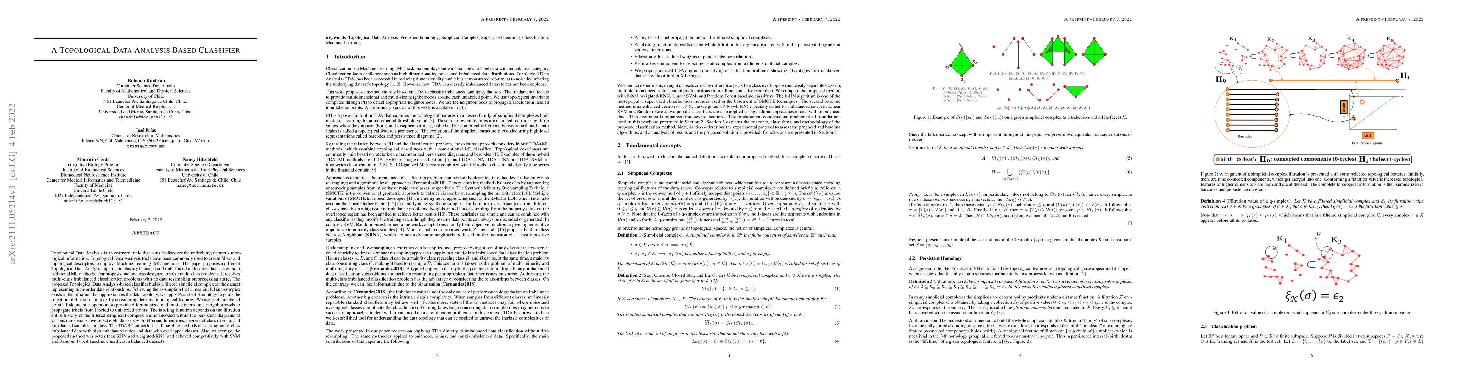 Thumbnail for A Topological Data Analysis Based Classifier