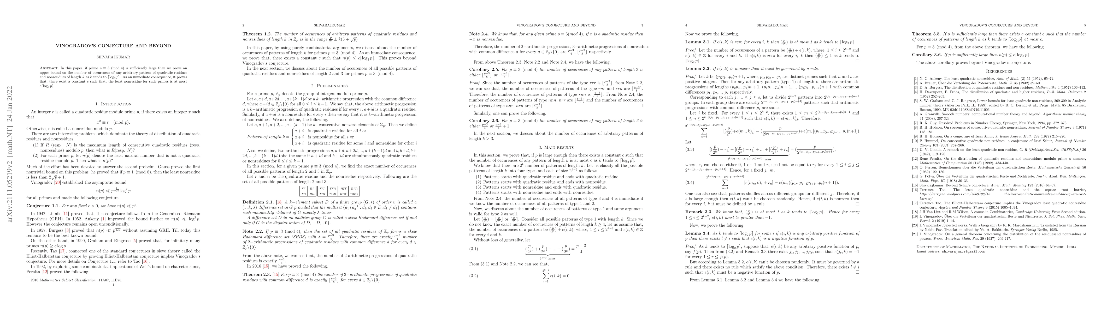 Thumbnail for Vinogradov's Conjecture and Beyond
