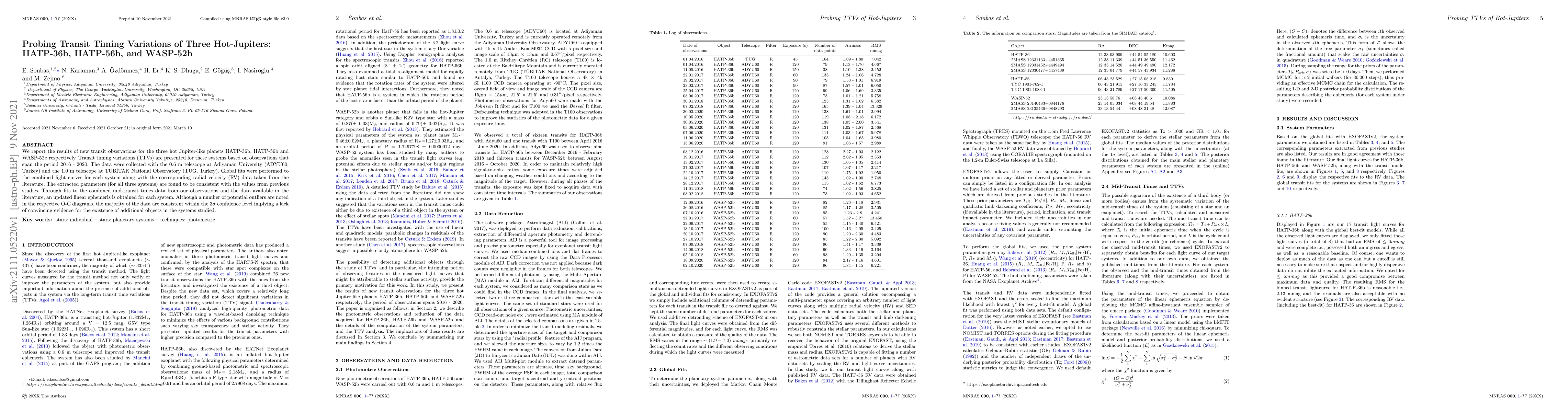 Thumbnail for Probing Transit Timing Variations of Three Hot-Jupiters: HATP-36b,
  HATP-56b, and WASP-52b