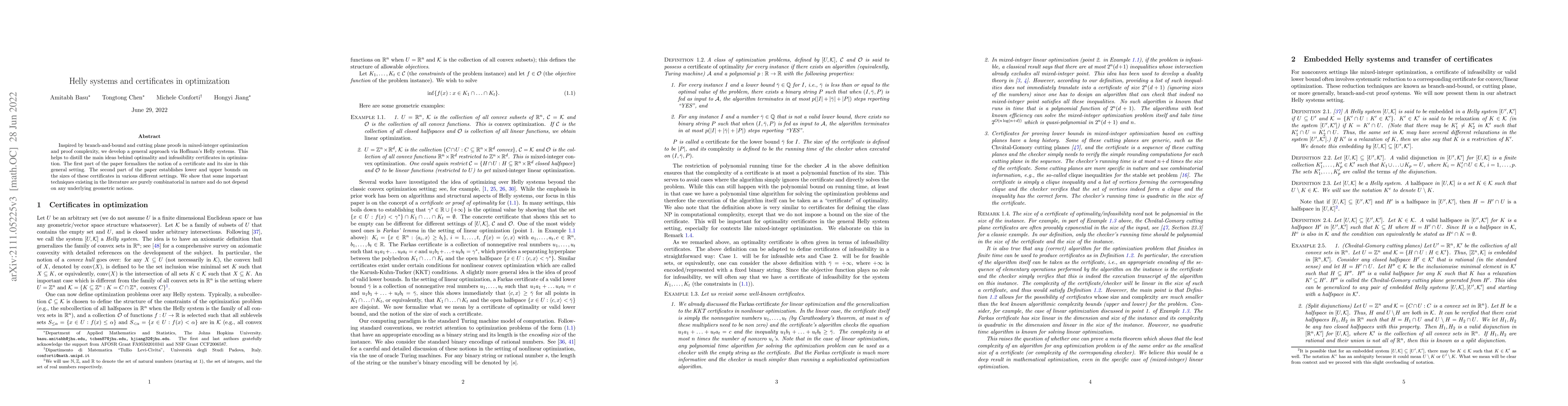 Thumbnail for Helly systems and certificates in optimization