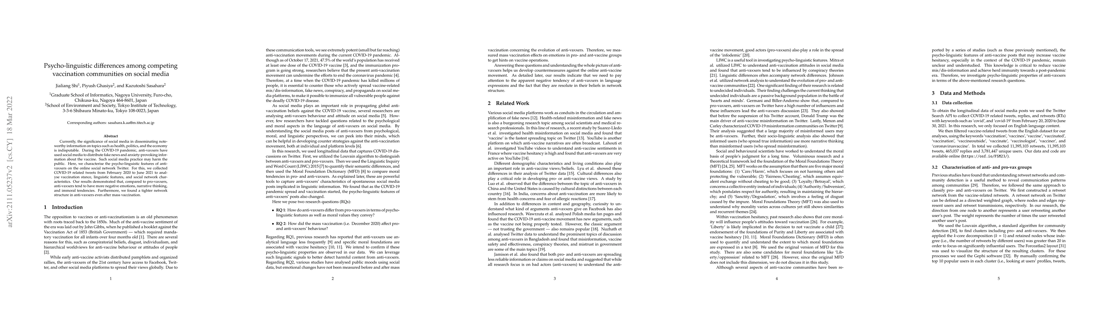 Thumbnail for Psycho-linguistic differences among competing vaccination communities on
  social media
