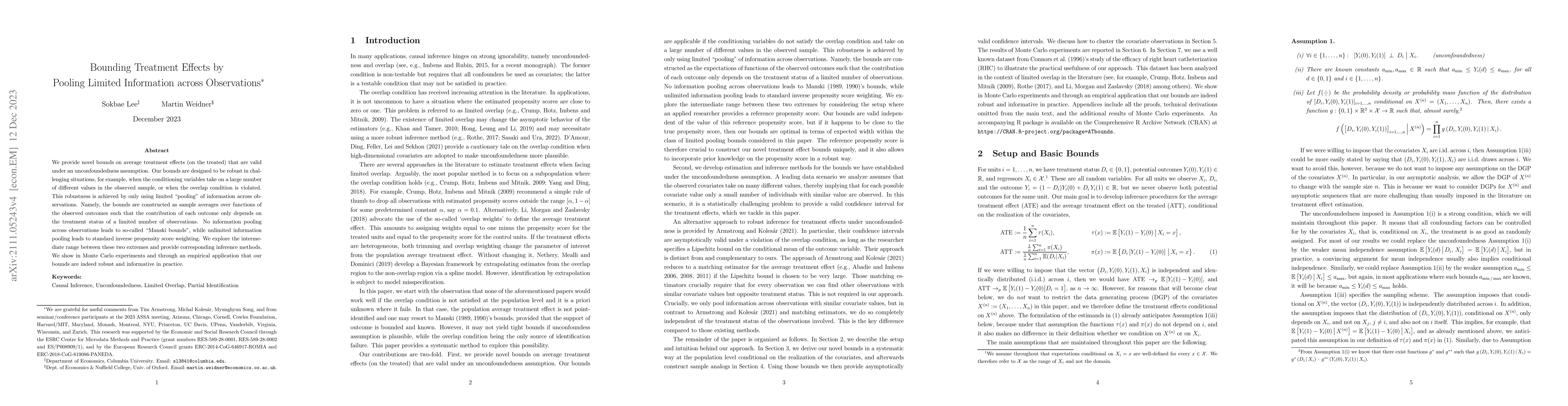Thumbnail for Bounding Treatment Effects by Pooling Limited Information across
  Observations