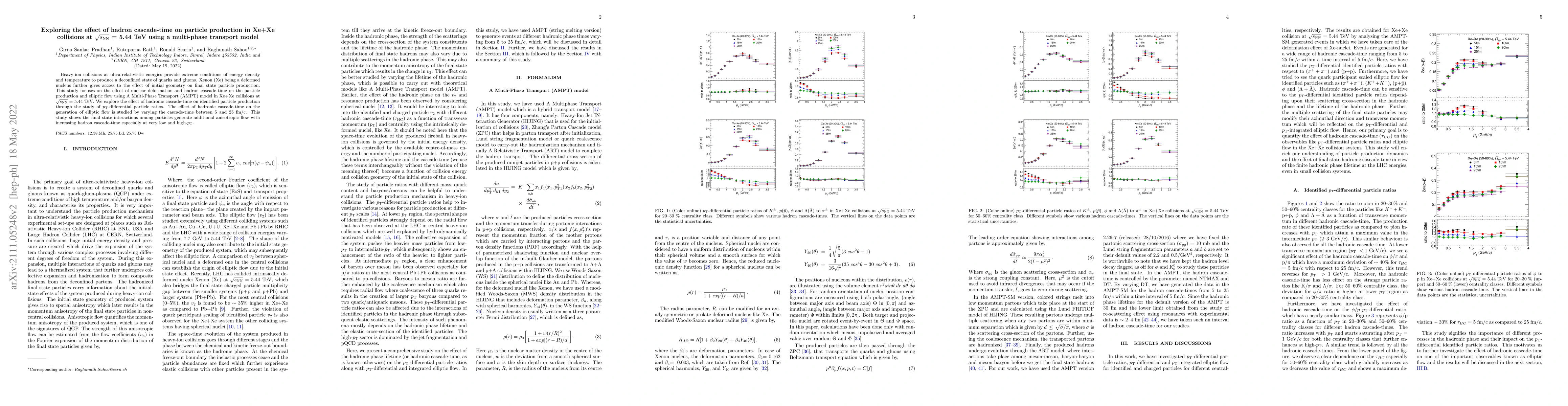 Thumbnail for Exploring the effect of hadron cascade-time on particle production in
  Xe+Xe collisions at $\sqrt{s_{\rm{NN}}}$ = 5.44 TeV through a multi-phase
  transport model