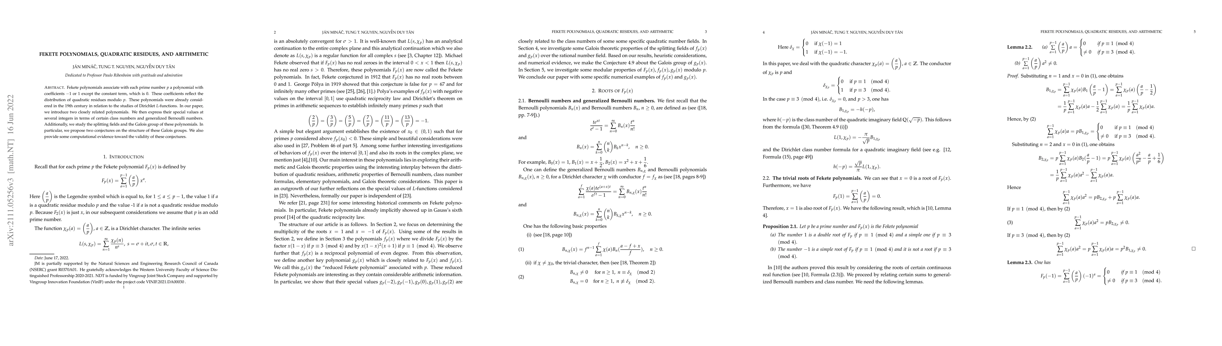 Thumbnail for Fekete polynomials, quadratic residues, and arithmetic